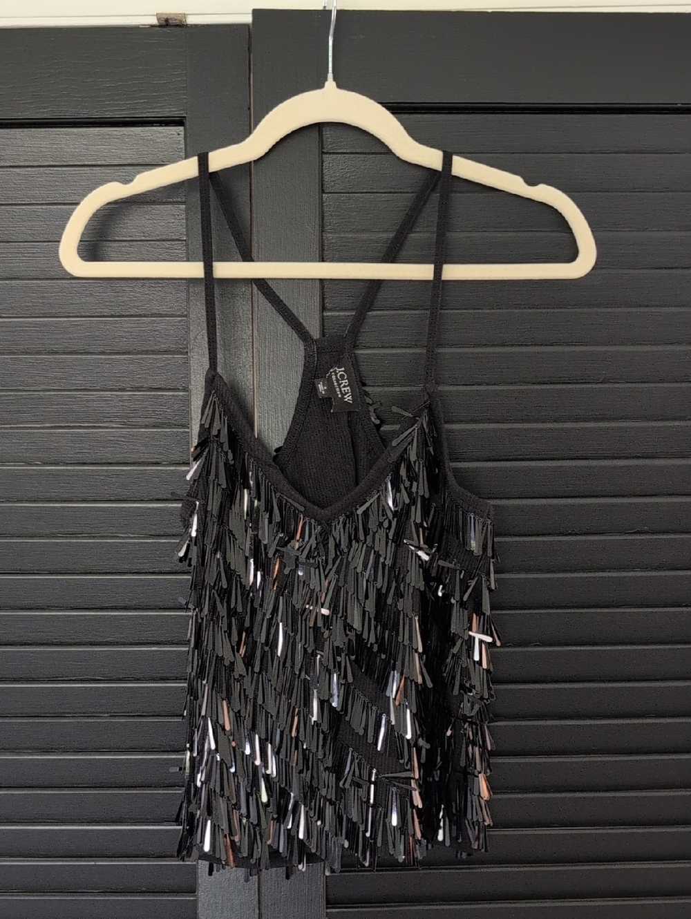 J. Crew Black Sequin Fringe Camisole